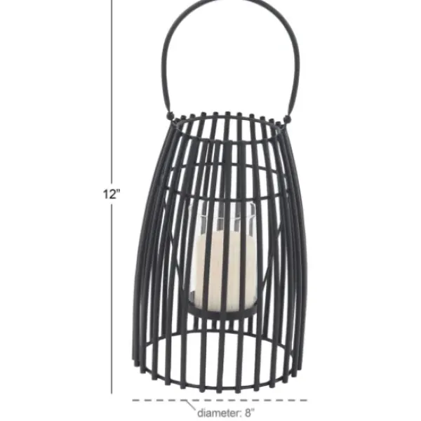Lanterns-Kirkland's Home Metal Vertical Caged Lantern, 12 In. Black