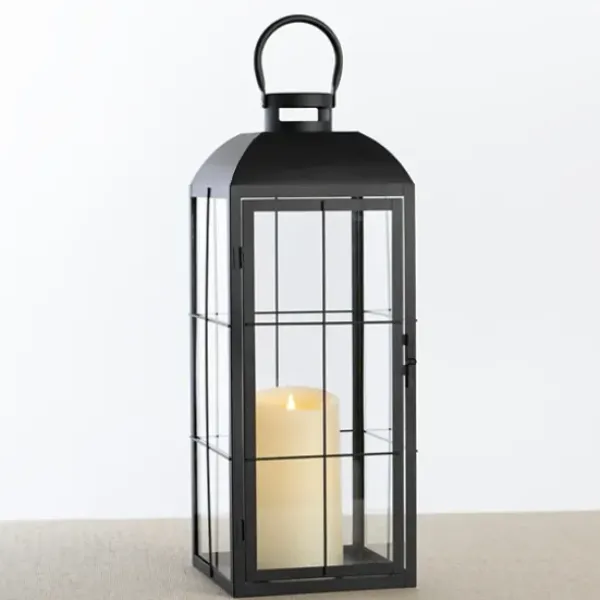 Lanterns-Kirkland's Home Metal Windowpane Lantern, 21 In. Black