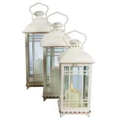 Lanterns-Kirkland's Home Metal Windowpane Lanterns, Set Of 3 White