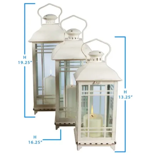 Lanterns-Kirkland's Home Metal Windowpane Lanterns, Set Of 3 White
