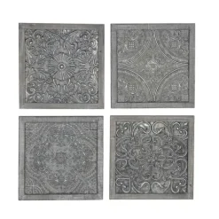 Wall Plaques-Kirkland's Home Metallic Carved Fir Wood Wall Plaques, Set Of 4 Brown/Silver