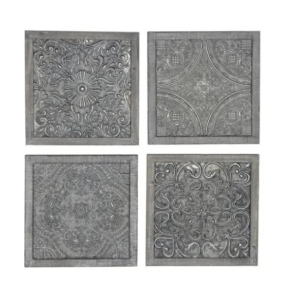 Wall Plaques-Kirkland's Home Metallic Carved Fir Wood Wall Plaques, Set Of 4 Brown/Silver