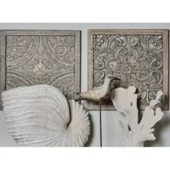 Wall Plaques-Kirkland's Home Metallic Carved Fir Wood Wall Plaques, Set Of 4 Brown/Silver