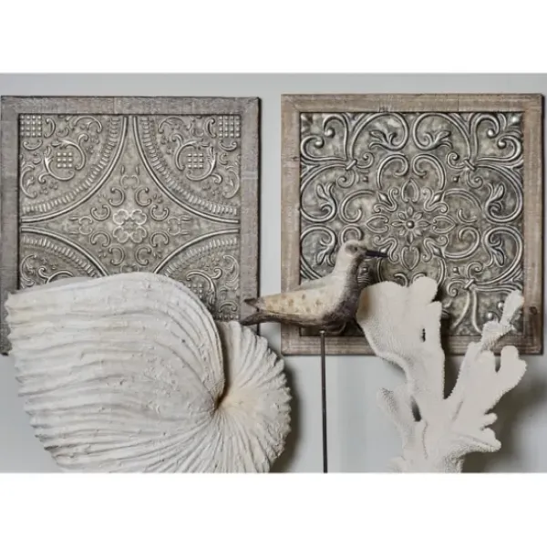 Wall Plaques-Kirkland's Home Metallic Carved Fir Wood Wall Plaques, Set Of 4 Brown/Silver