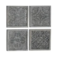 Wall Plaques-Kirkland's Home Metallic Carved Fir Wood Wall Plaques, Set Of 4 Brown/Silver