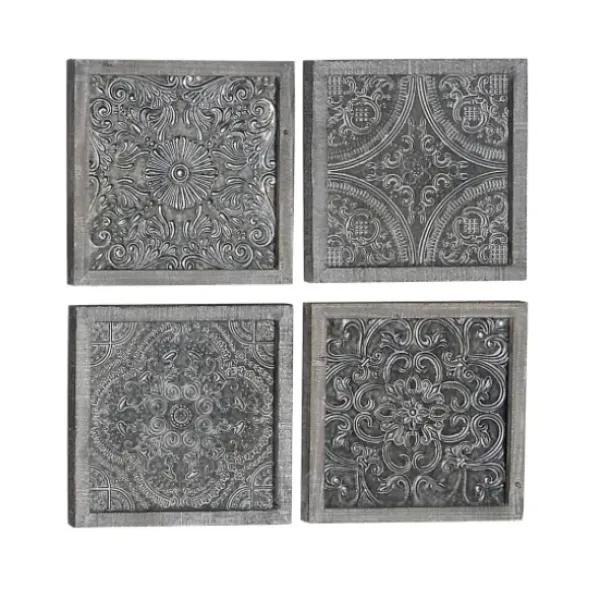 Wall Plaques-Kirkland's Home Metallic Carved Fir Wood Wall Plaques, Set Of 4 Brown/Silver