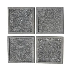 Wall Plaques-Kirkland's Home Metallic Carved Fir Wood Wall Plaques, Set Of 4 Brown/Silver