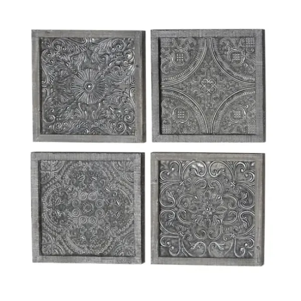 Wall Plaques-Kirkland's Home Metallic Carved Fir Wood Wall Plaques, Set Of 4 Brown/Silver
