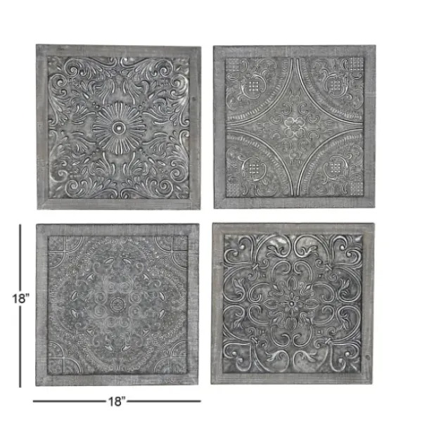 Wall Plaques-Kirkland's Home Metallic Carved Fir Wood Wall Plaques, Set Of 4 Brown/Silver