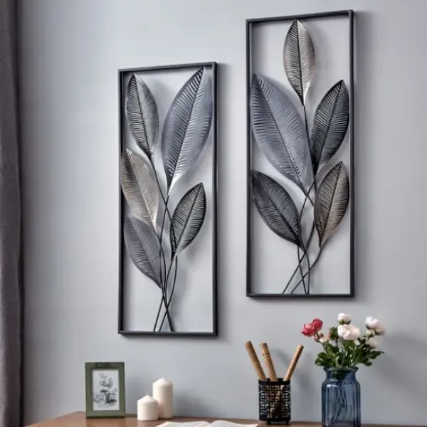 Wall Plaques-Kirkland's Home Metallic Leaves Metal Plaques, Set Of 2 Silver/Gold