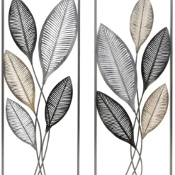 Wall Plaques-Kirkland's Home Metallic Leaves Metal Plaques, Set Of 2 Silver/Gold