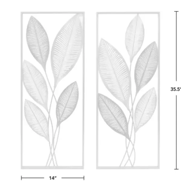 Wall Plaques-Kirkland's Home Metallic Leaves Metal Plaques, Set Of 2 Silver/Gold