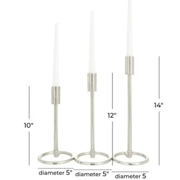 Candle Holders-Kirkland's Home Metallic Loop Base Taper Candle Holders, Set Of 3 Silver