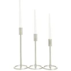Candle Holders-Kirkland's Home Metallic Loop Base Taper Candle Holders, Set Of 3 Silver