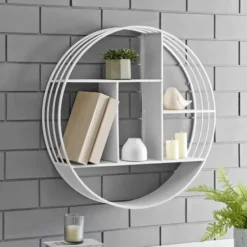 Shelves-Kirkland's Home Metallic Metal Circular Frame Wall Shelf White