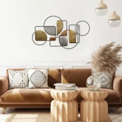 Wall Plaques-Kirkland's Home Metallic Modern Abstract Shapes Wall Plaque Black/Gold/Silver