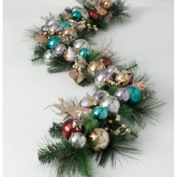 Arrangements & Greenery-Kirkland's Home Metallic Multicolor Ornaments And Berries Garland Green/Silver/Red/Gold/Blue