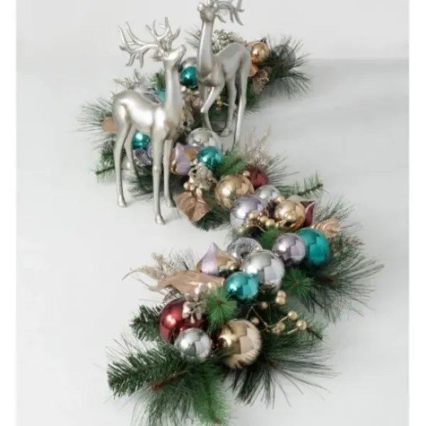 Arrangements & Greenery-Kirkland's Home Metallic Multicolor Ornaments And Berries Garland Green/Silver/Red/Gold/Blue