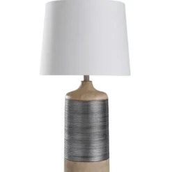 Table Lamps-Kirkland's Home Metallic Silver Banded Table Lamp White