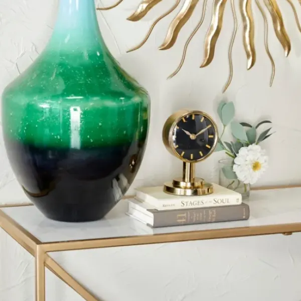 Decorative Accents-Kirkland's Home Metallic Steel Beveled Base Tabletop Clock Gold