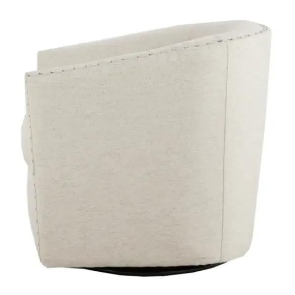 Accent Chairs-Kirkland's Home Metro Club Natural Swivel Chair With Nailhead Trim White