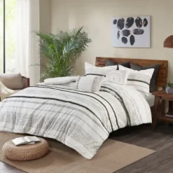 Duvets-Kirkland's Home Mia Striped 3-Pc. King Duvet Cover Set White