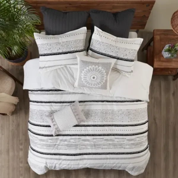 Duvets-Kirkland's Home Mia Striped 3-Pc. King Duvet Cover Set White