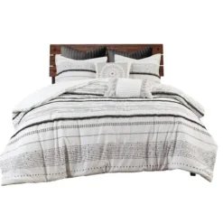 Duvets-Kirkland's Home Mia Striped 3-Pc. Queen Duvet Cover Set White