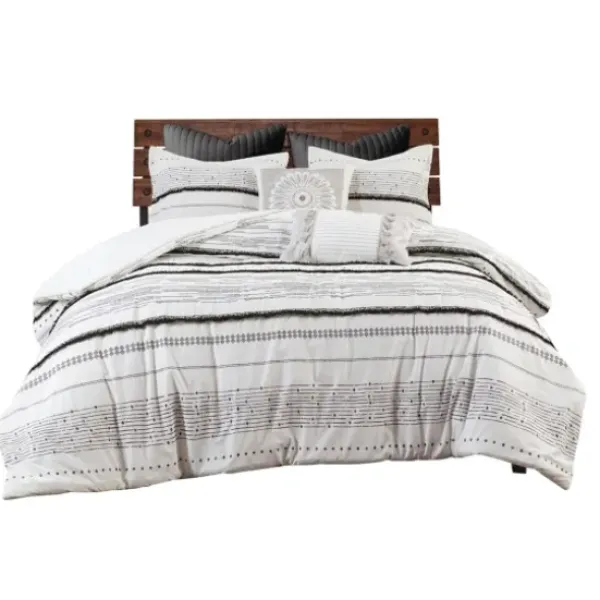 Comforters-Kirkland's Home Mia White Striped 3-Pc. King Comforter Set White/Black