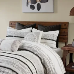 Comforters-Kirkland's Home Mia White Striped 3-Pc. King Comforter Set White/Black