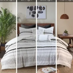 Comforters-Kirkland's Home Mia White Striped 3-Pc. King Comforter Set White/Black