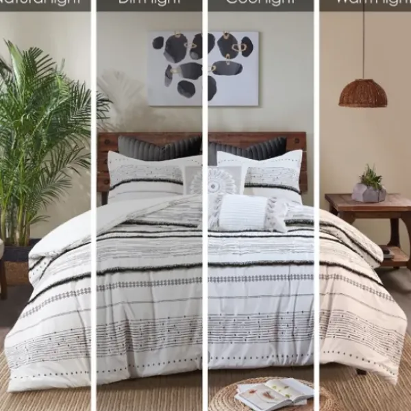 Comforters-Kirkland's Home Mia White Striped 3-Pc. King Comforter Set White/Black