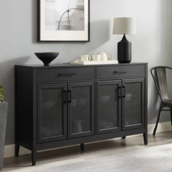 Cabinets & Sideboards-Kirkland's Home Micah Black Rattan Mesh Sideboard Cabinet
