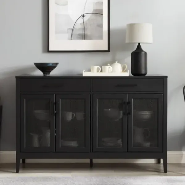 Cabinets & Sideboards-Kirkland's Home Micah Black Rattan Mesh Sideboard Cabinet