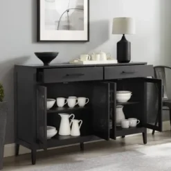 Cabinets & Sideboards-Kirkland's Home Micah Black Rattan Mesh Sideboard Cabinet