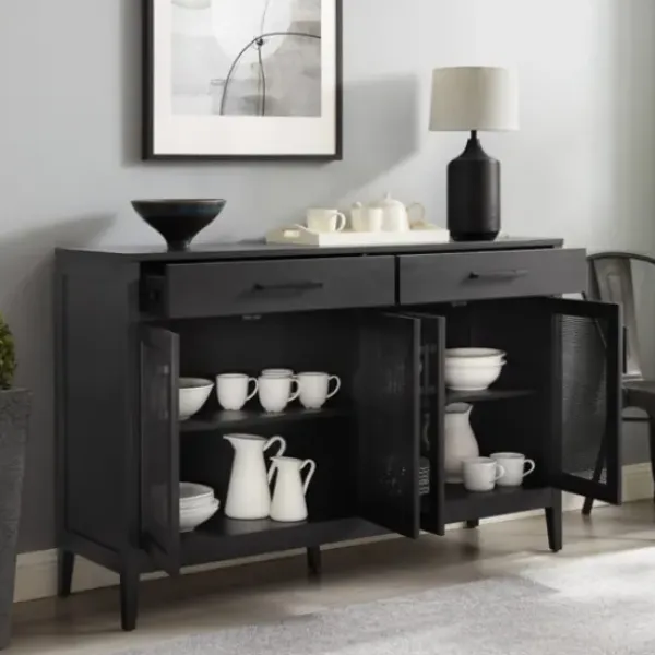 Cabinets & Sideboards-Kirkland's Home Micah Black Rattan Mesh Sideboard Cabinet
