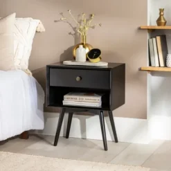 Nightstands-Kirkland's Home Mid-Century Cubby Nightstand Black