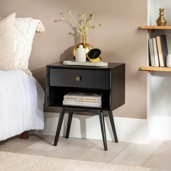 Nightstands-Kirkland's Home Mid-Century Cubby Nightstand Black
