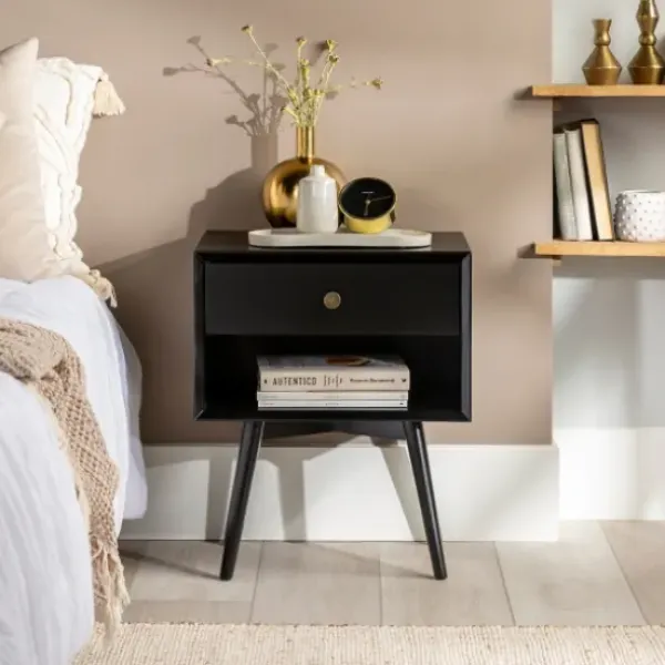 Nightstands-Kirkland's Home Mid-Century Cubby Nightstand Black
