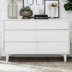 Dressers & Chests-Kirkland's Home Midcentury Grooved Handles Dresser White