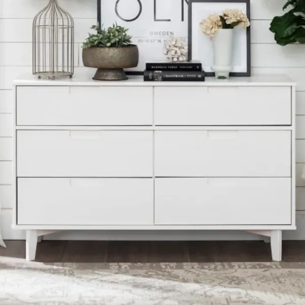 Dressers & Chests-Kirkland's Home Midcentury Grooved Handles Dresser White
