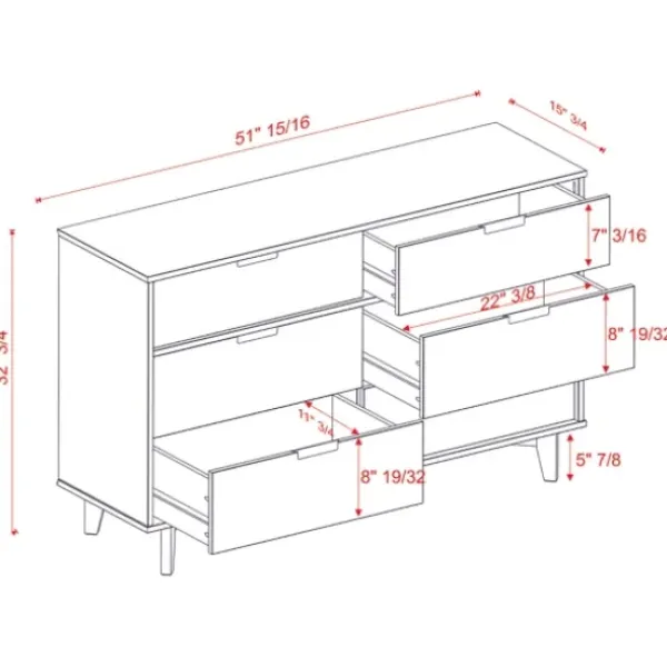 Dressers & Chests-Kirkland's Home Midcentury Grooved Handles Dresser White