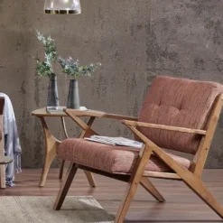 Accent Chairs-Kirkland's Home Mid-Century Pecan Finish Accent Chair Orange