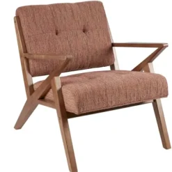 Accent Chairs-Kirkland's Home Mid-Century Pecan Finish Accent Chair Orange