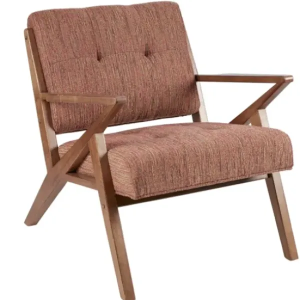 Accent Chairs-Kirkland's Home Mid-Century Pecan Finish Accent Chair Orange