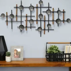Wall Plaques-Kirkland's Home Mid-Century Wood And Metal Sculpture Wall Plaque Silver/Black/Brown