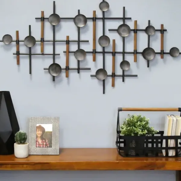 Wall Plaques-Kirkland's Home Mid-Century Wood And Metal Sculpture Wall Plaque Silver/Black/Brown