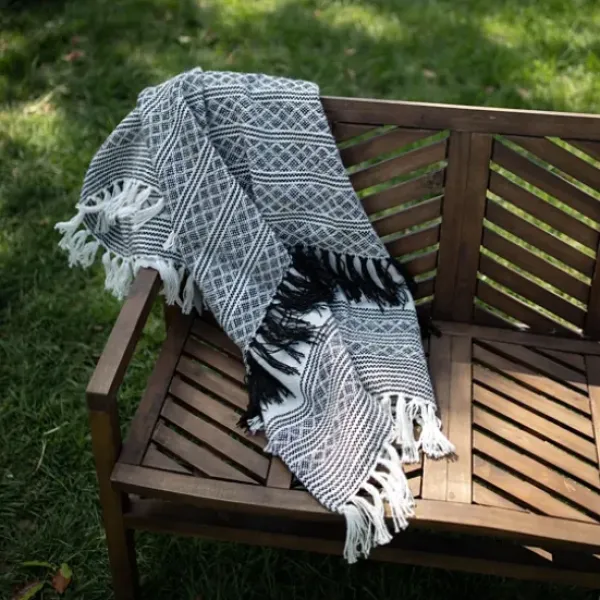 Blankets & Throws-Kirkland's Home Midnight Crosshatch Stripes Outdoor Throw Blanket White/Black