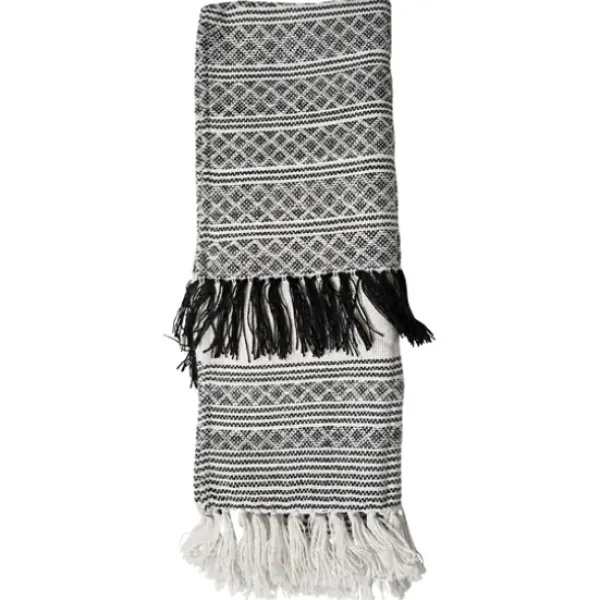 Blankets & Throws-Kirkland's Home Midnight Crosshatch Stripes Outdoor Throw Blanket White/Black