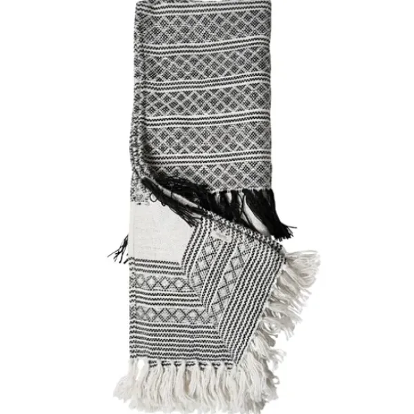 Blankets & Throws-Kirkland's Home Midnight Crosshatch Stripes Outdoor Throw Blanket White/Black